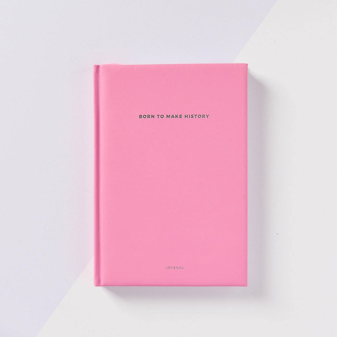 A5 Premium Pink PU Leather Notebook: 'Born to Make History', Lovendu, Notebook, a5-premium-pink-notebook-born-to-make-history,  - Lovendu